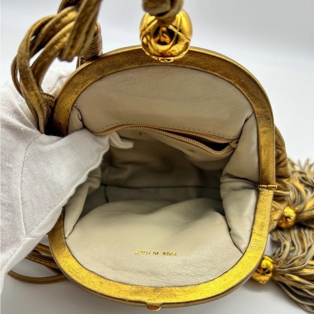 Chanel Quilted Vintage Rare Gold Bronze Waist Pouch bag Tie Fringe sling - Picture 9 of 16